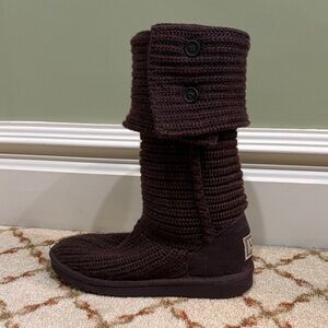 UGG Lattice Cardy Knit Boots Chestnut Brown Tall Convertible 3066